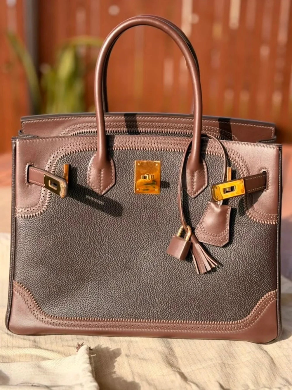 HANDMADE IMPORTED EBENE CHOCOLATE BROWN GHILLES LACE TOGO BIRKIN 30 GHW